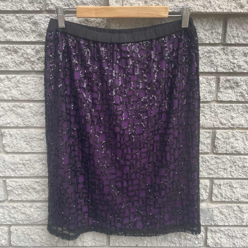 NWT Bob Mackie Women's Black & Purple Sequin Pull on Midi Skirt Size Small - Picture 2 of 7